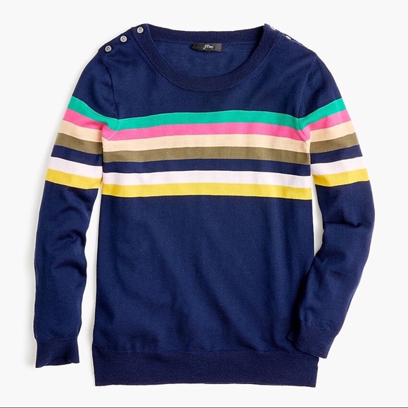 New J.Crew Tippi Sweater In Multi-Stripe, Navy Bright Multi Color Sweater, Small - Picture 1 of 6